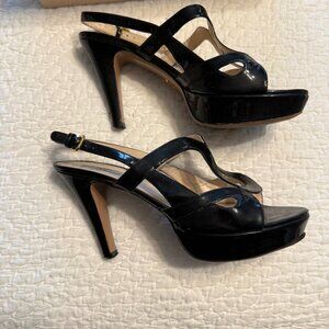 **Prada Patent Leather Cutout Accent Slingback Sandals**